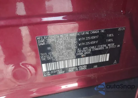 2024 Toyota Rav4 Le z USA, uszkodzony, nr VIN 2T3G1RFV8RW456632